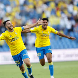 Jugador de UD Las Palmas celebrando un gol
