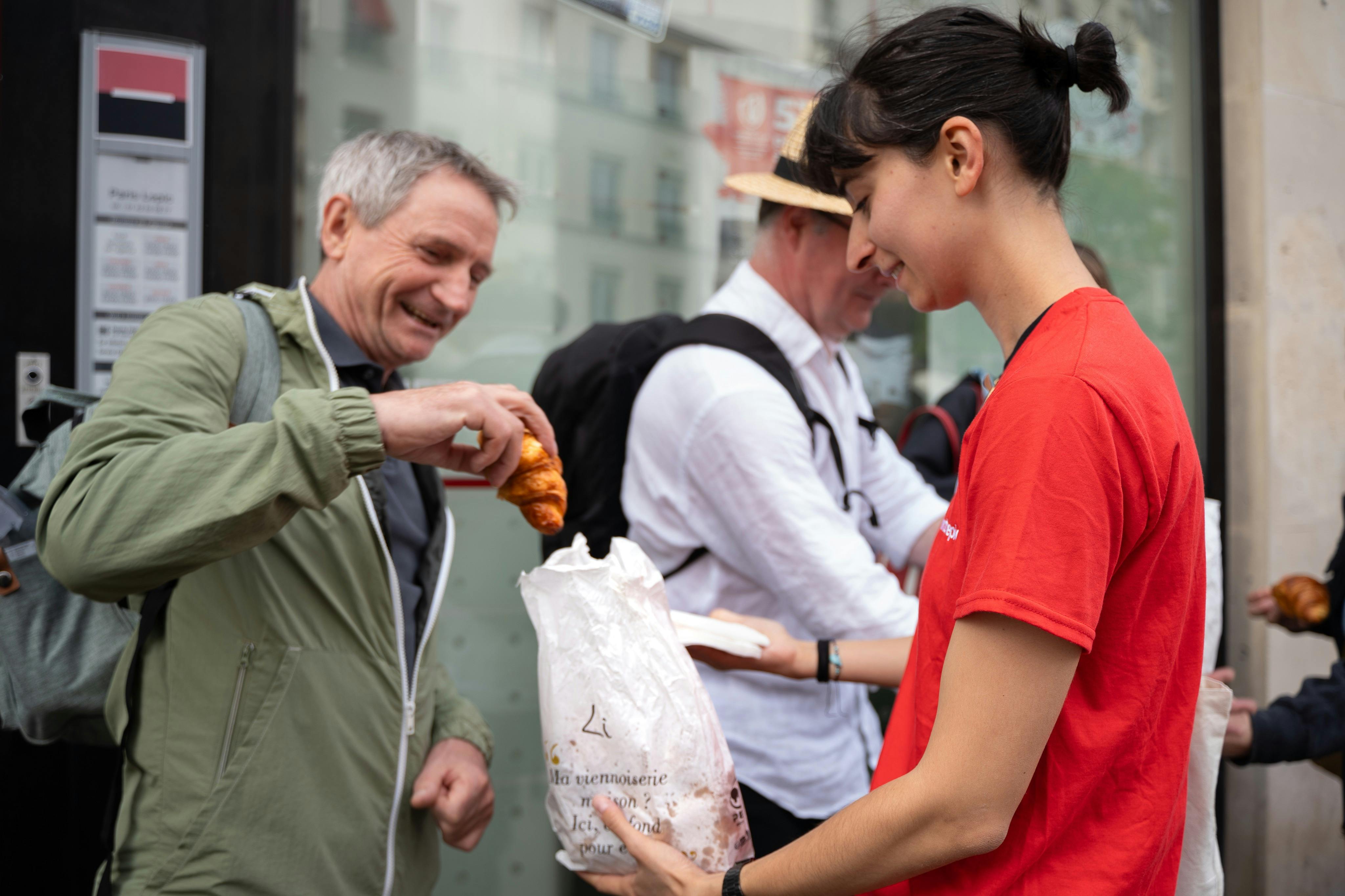 Customer enjoying croissant