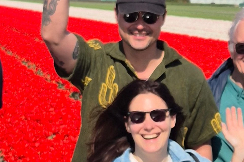 Happy people in the tulip fields