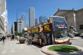 tourist hop-on hop-off bus in downtown chicago