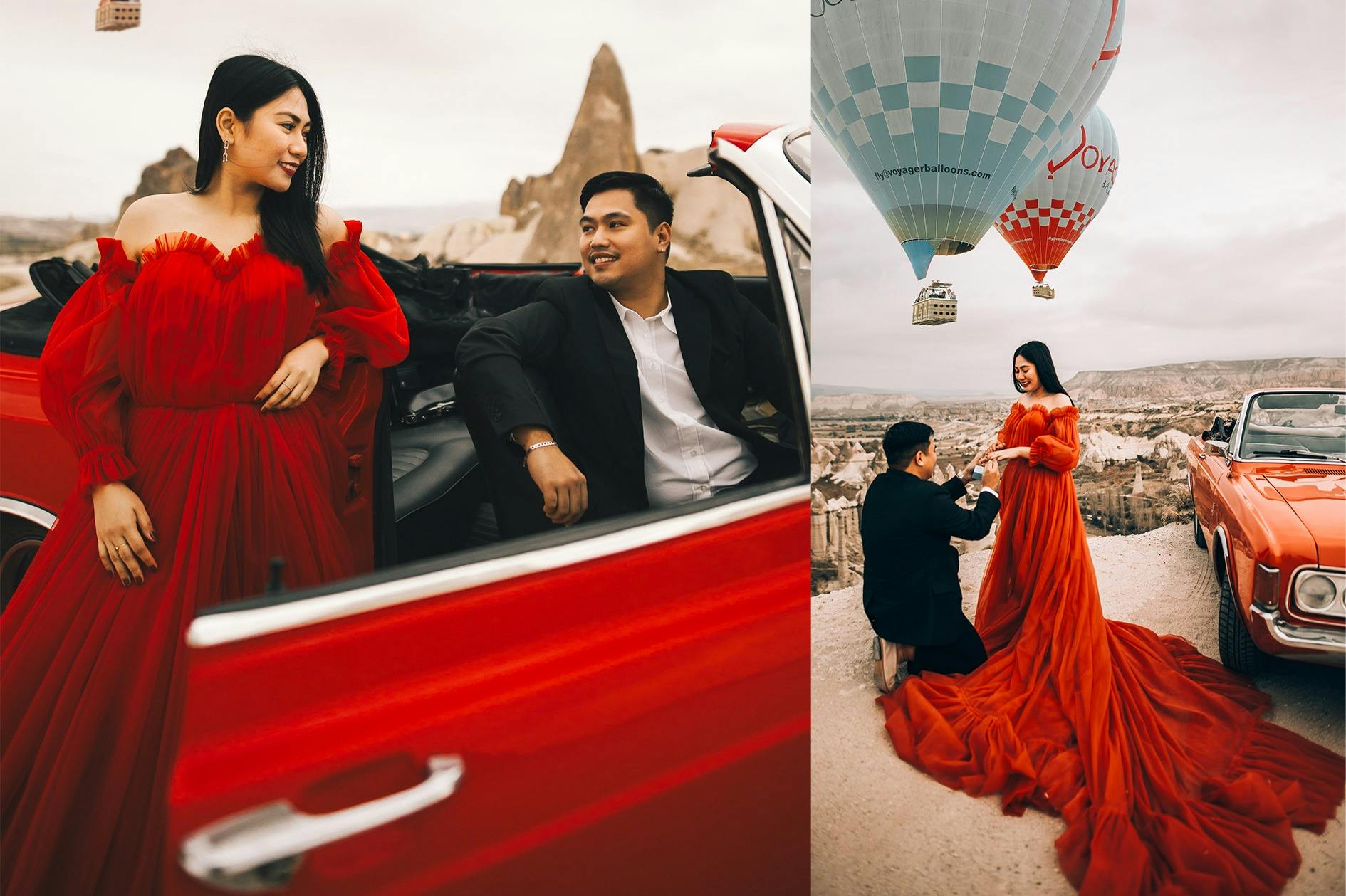 Φωτογράφιση για ένα ζευγάρι με ένα κλασικό αυτοκίνητο.