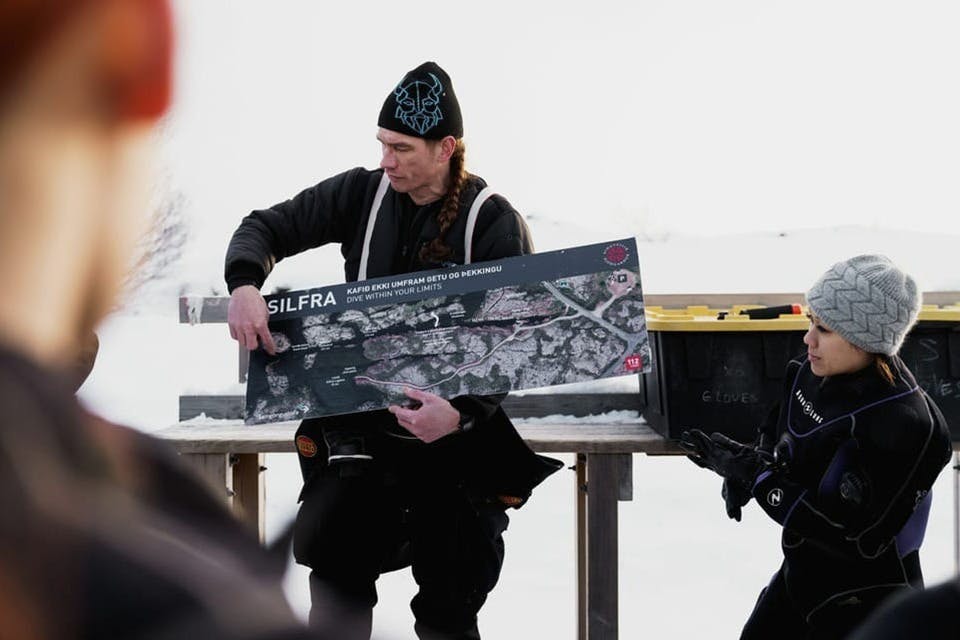 Guide briefing snorkellers at Silfra