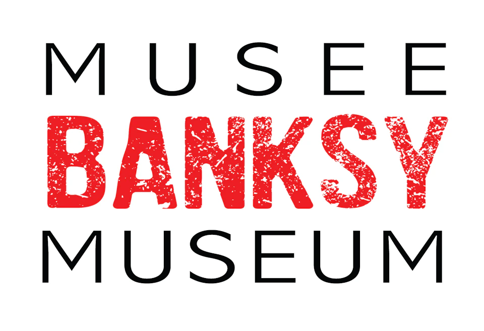 Text logo with "Banksy Museum" in black and red letters on a white background.