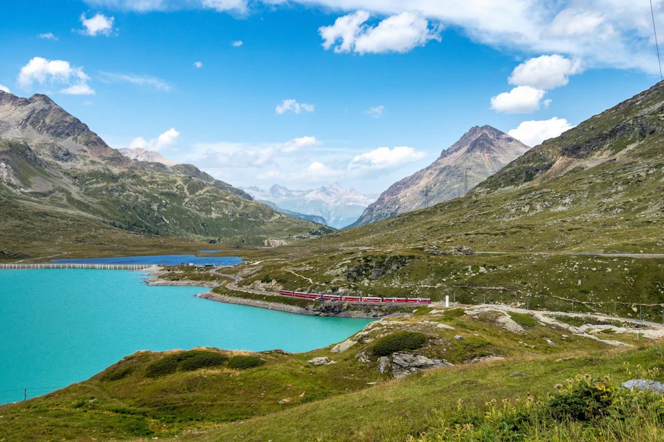 St. Moritz and the Swiss Alps with the Bernina Red Train from Milan
