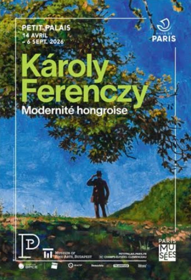 Winter landscape with a snow-covered path, barren trees, and a partially frozen stream. Text reads "Pekka Halonen, Un Hymne à la Finlande."