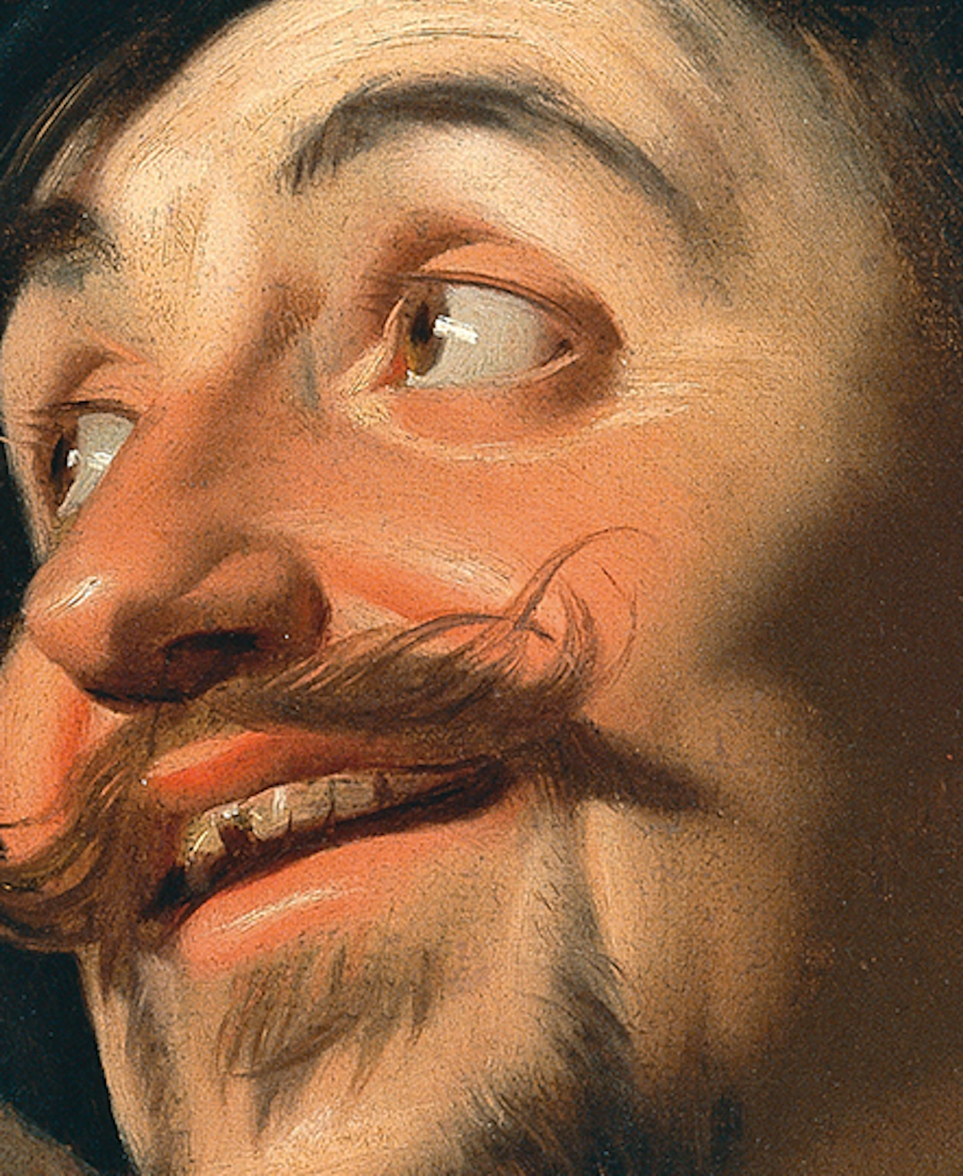 A joyful man with a mustache and a feathered hat holds up a glass of wine in one hand and a violin in the other.