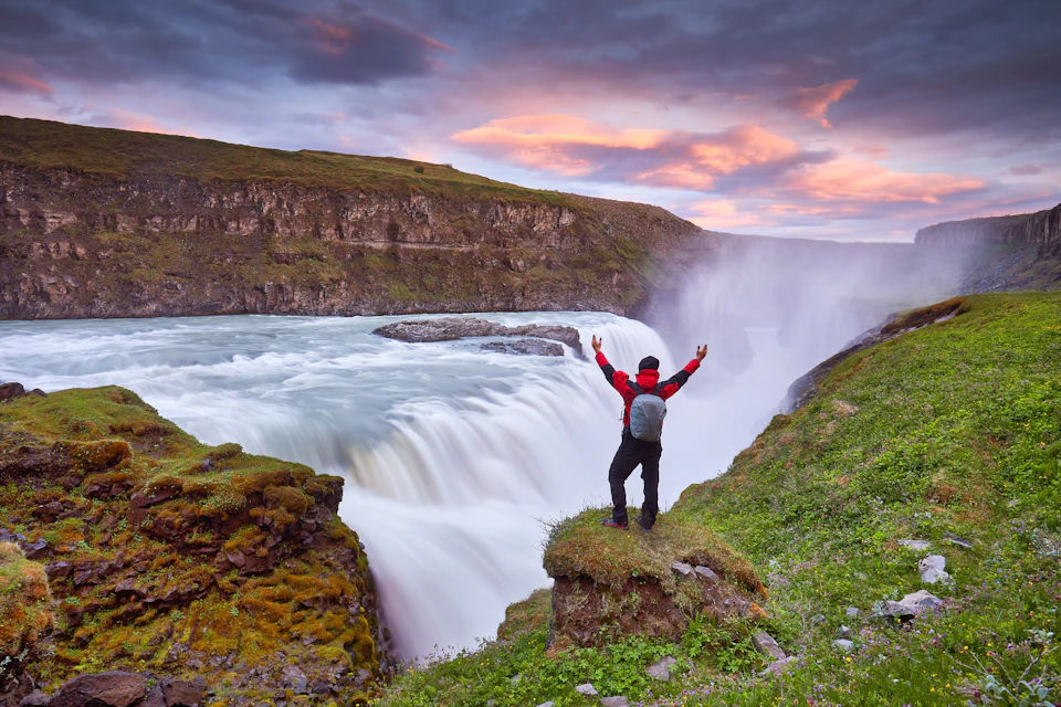 Standing near Gullfoss waterfall