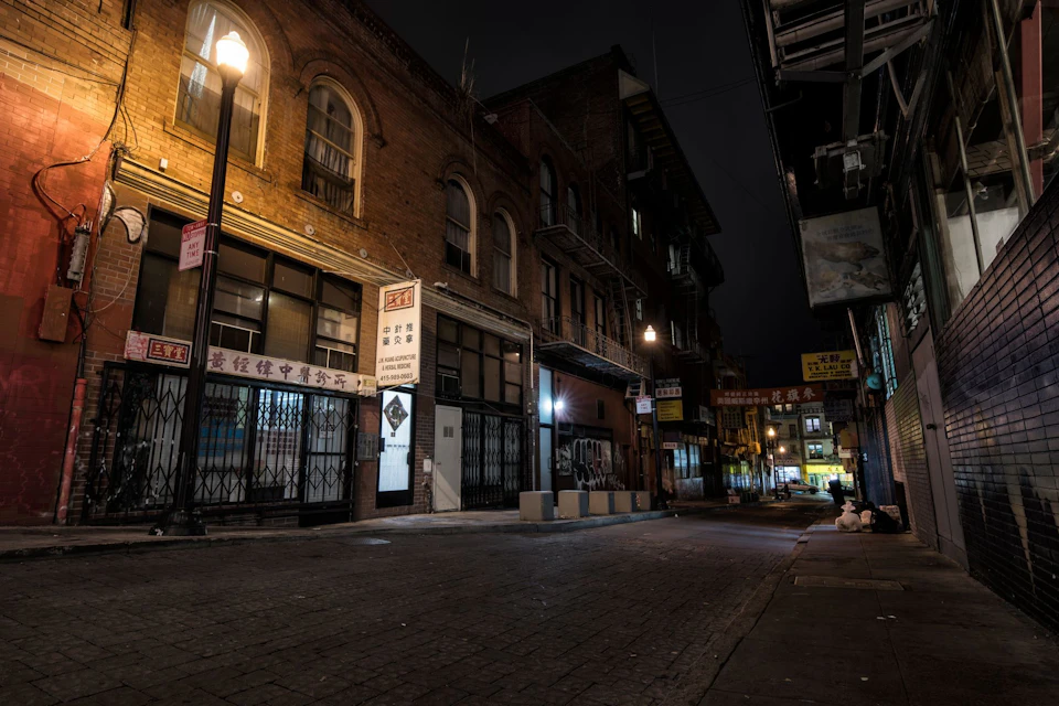 Nighttime image of Chinatown, San Francisco
