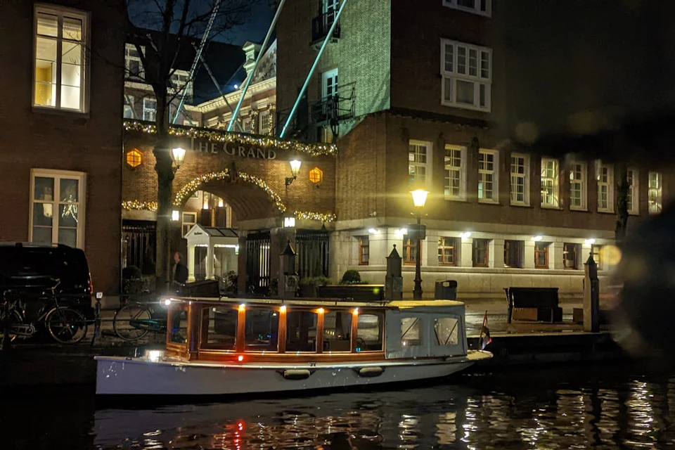 Private boat for night canal cruise