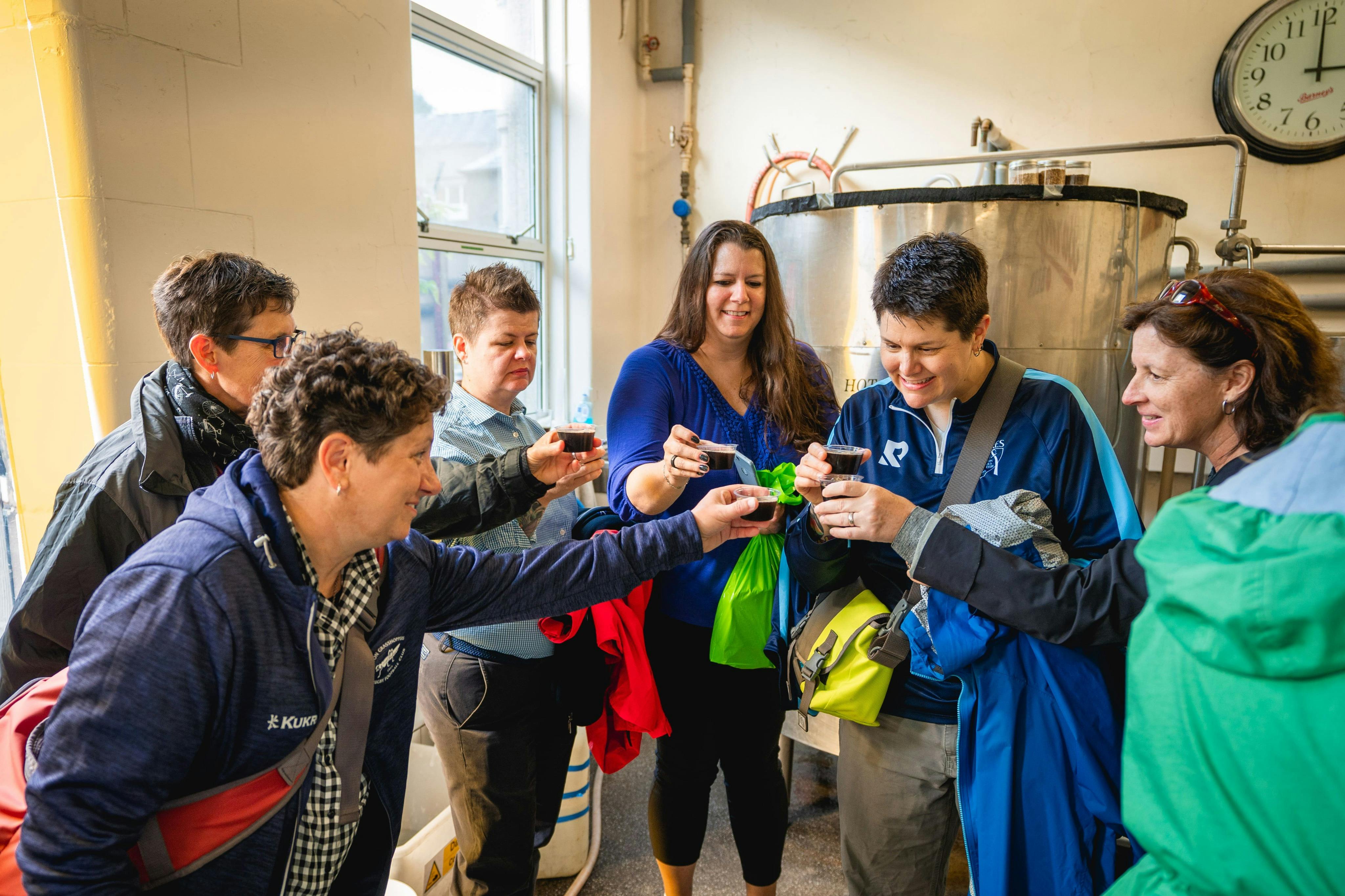 Toasting with beer in a brewry