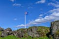 Isländsk flagga vid Thingvellir National Park