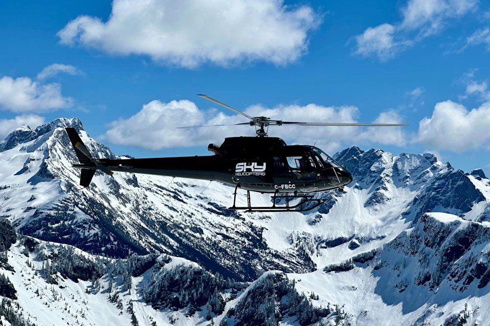 Towering mountain peaks in the springtime in BC's remote wilderness. Population: 0