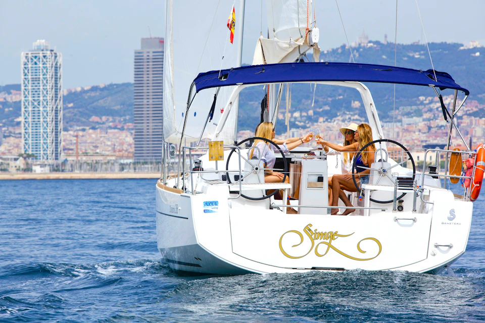 Yacht sailing coast Barcelona