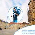 Rendez-vous avec notre représentant à l'angle de la cour III du complexe du Château de Prague, à côté de la cathédrale Saint-Guy. Observez