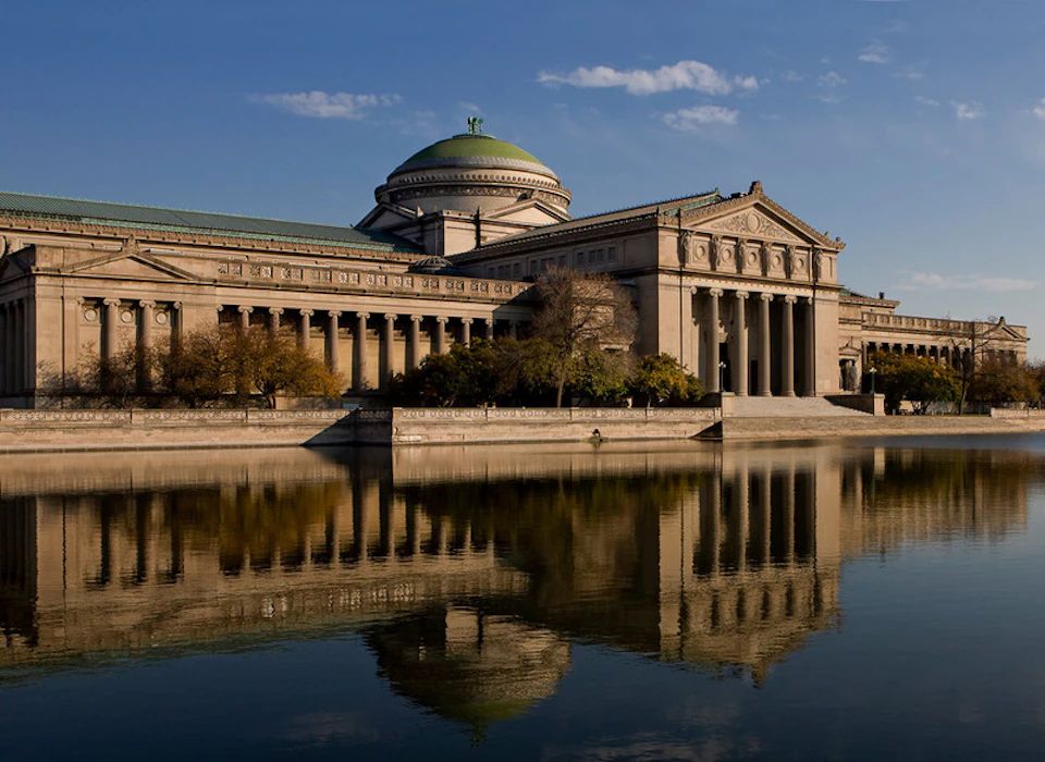 Facade of building for museum of science and industry in chicago