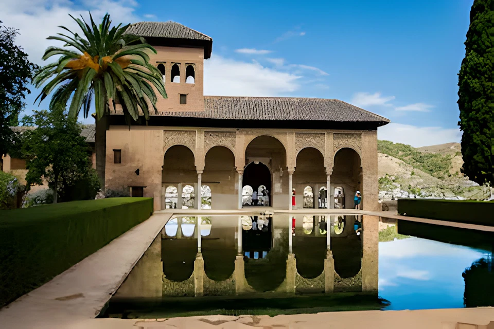 The courtyard of the Partal, one of the sections of the Alhambra.