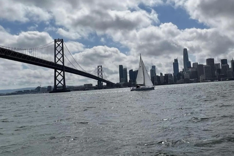 Sailing Past The Bay Bridge Along the San Francisco waterfront