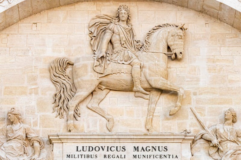 Equestrian bas-relief of Louis XIV, founder of the Hôtel national des Invalides in 1670