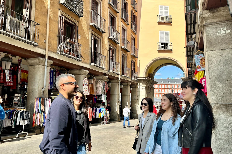 Group walking the streets of Madrid.