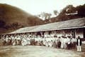 Groep tot slaaf gemaakte Afrikanen op een Braziliaanse koffieplantage.