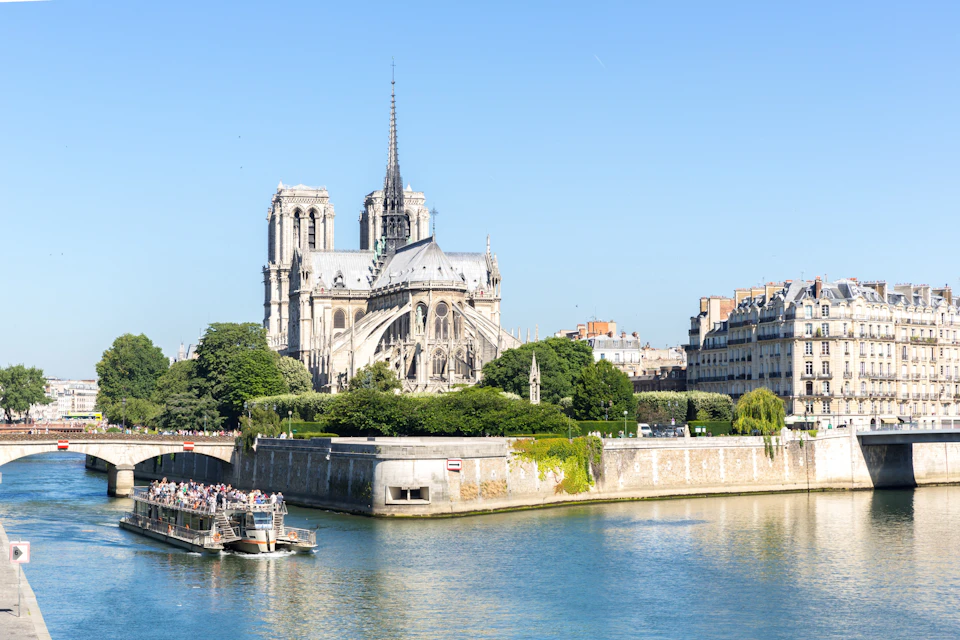 River cruise on the Seine with Notre Dam in the background