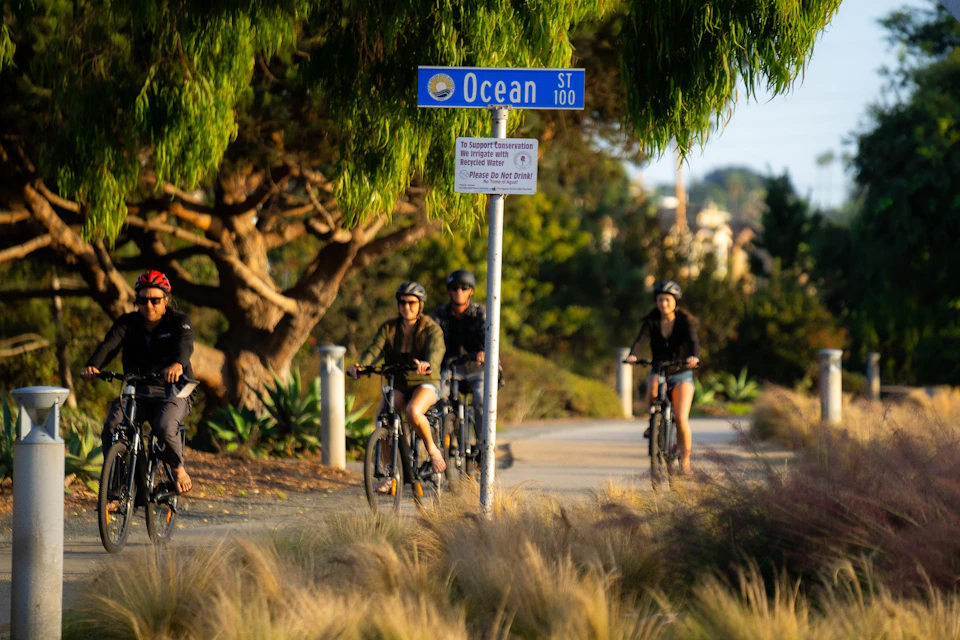 Riding along the coastal rail trail