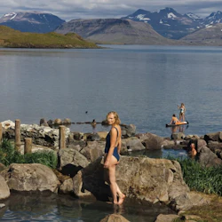 Woman by lake