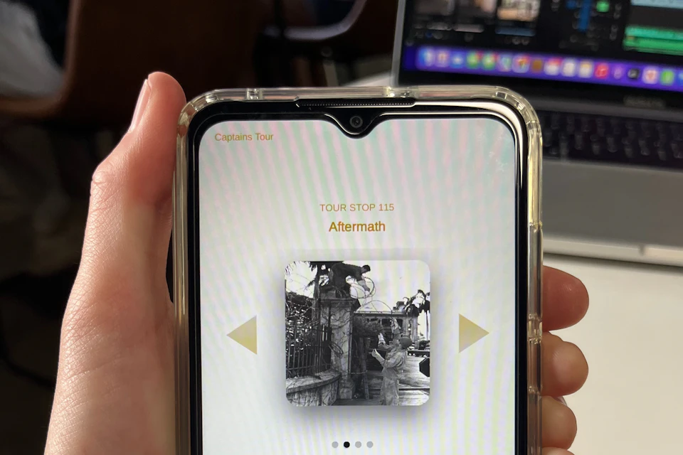 Multimedia tour on provided smartphone with complimentary earbuds.