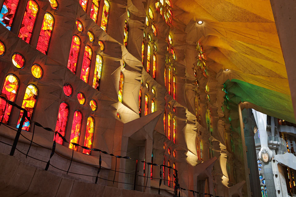 Interior with stained glass windows view