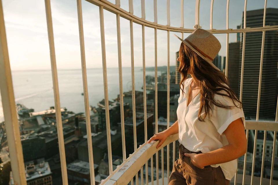 Woman enjoying the view on the Smith Tower Observatory Deck