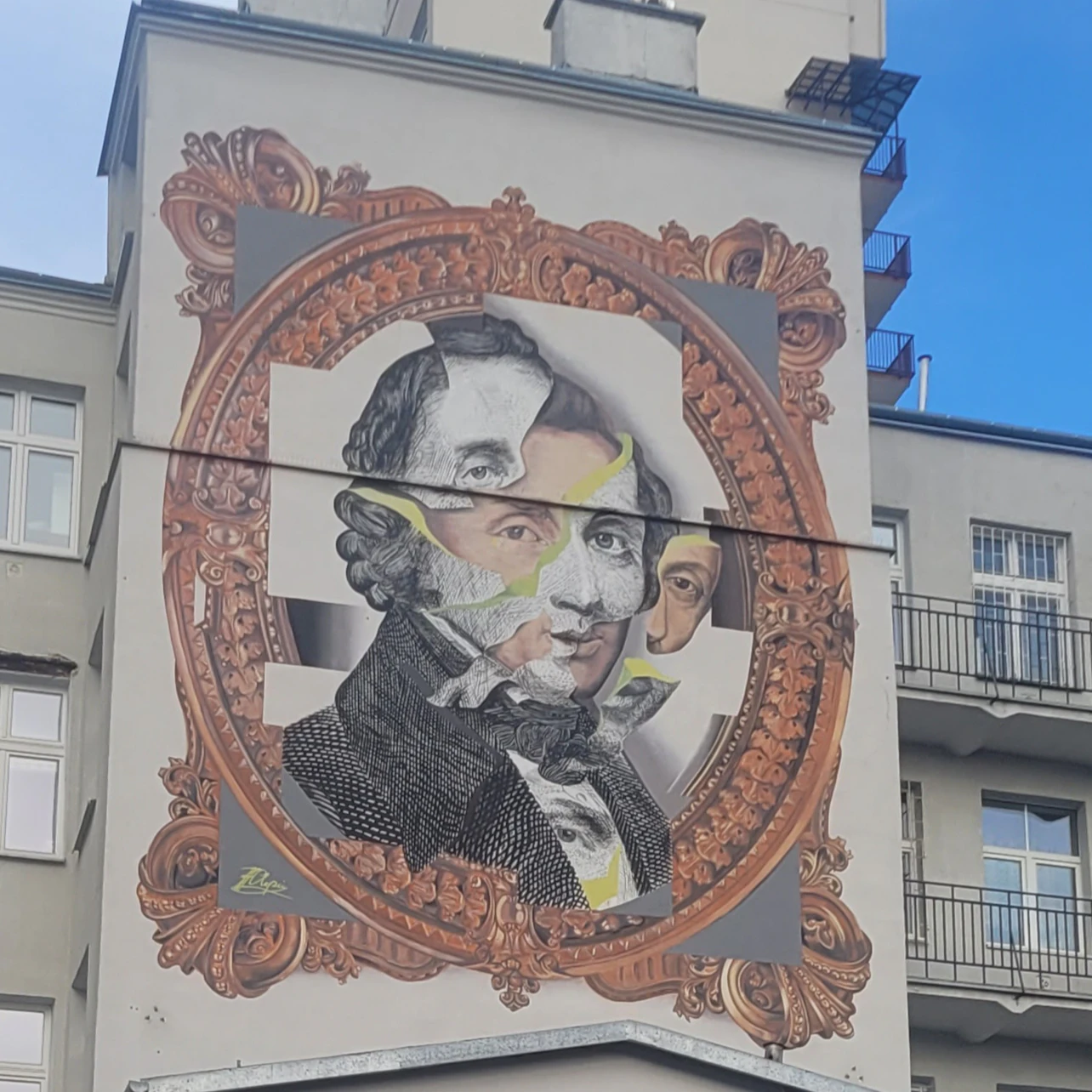 Building with a mural depicting Fryderyk Chopin