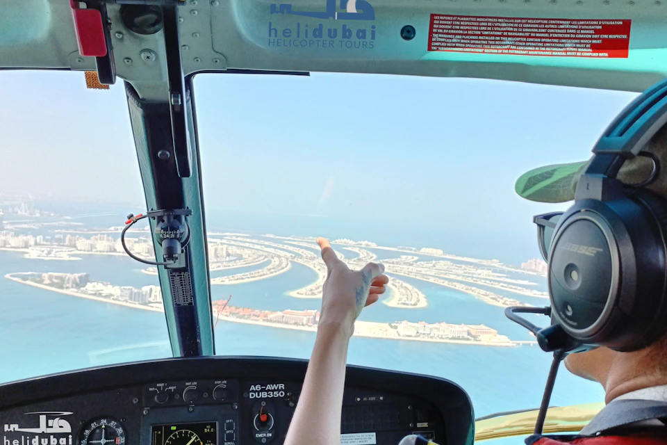 A view of The Palm from inside the helicopter of HeliDubai.