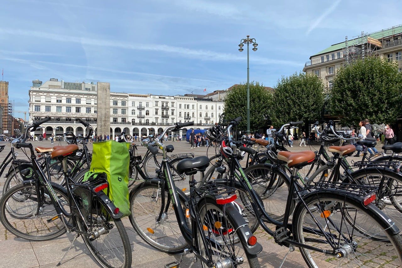 Rental bikes in Town Hall Square.