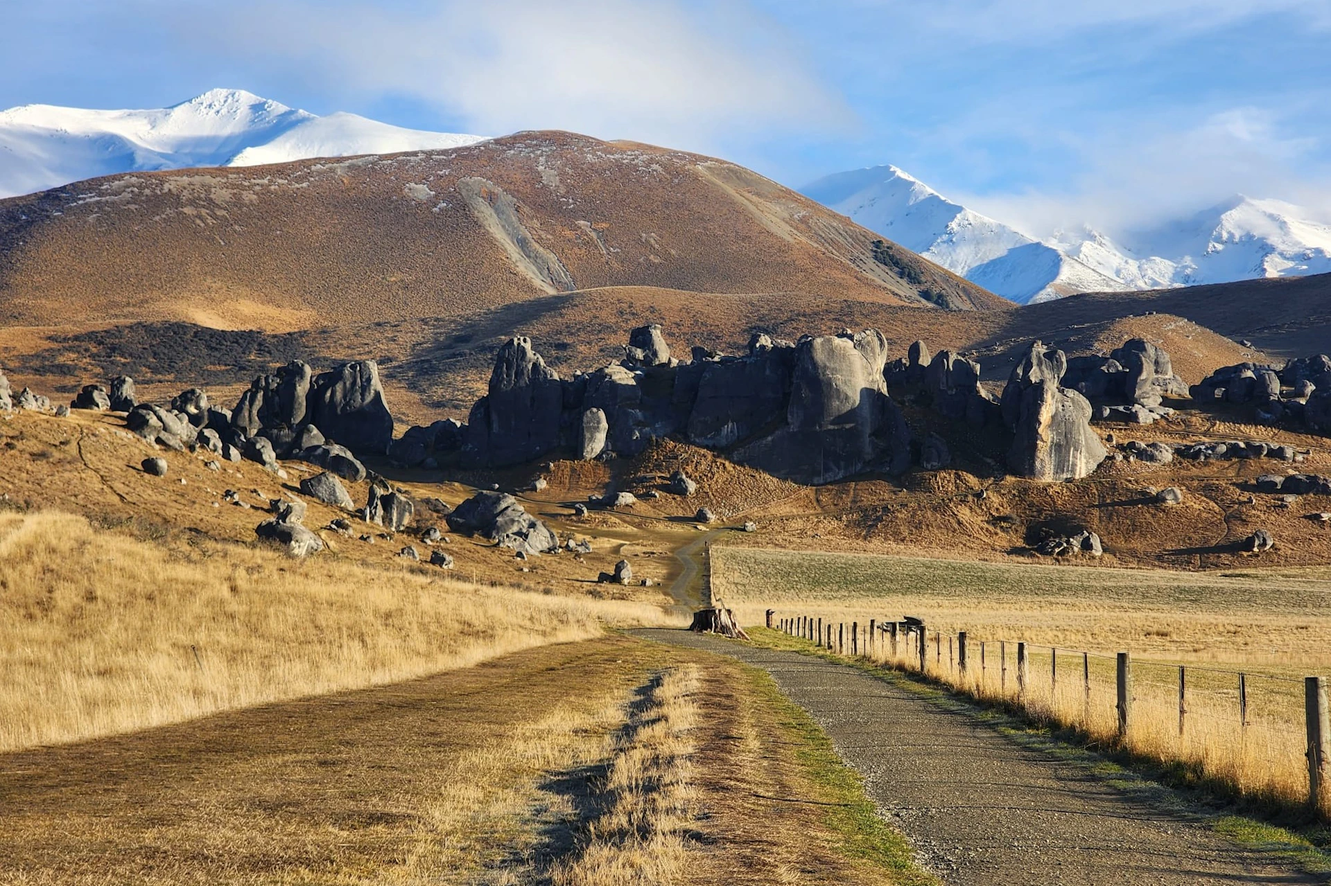 Towards Castle Hill, these weathered limestone rocks sit proudly on the tussocky hills and were once in the ocean!