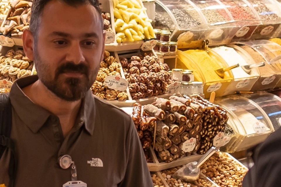 Food Tour Guide and tour group inside the Spice Market Istanbul