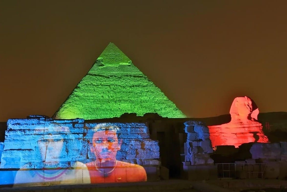 Discover Ancient Egypt’s history and the myth of the Sphinx at the iconic Sound and Light Show by the Giza Pyramids in Cairo.