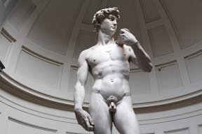 Detailní záběr na Michelangelova Davida