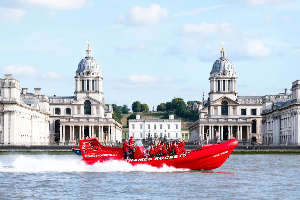 Fly over Canary Wharf, beyond Greenwich and all the way to the Thames Barrier with Thames Rockets.