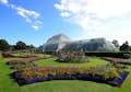 Panoramic view of the gardens and greenhouse at Kew Gardens