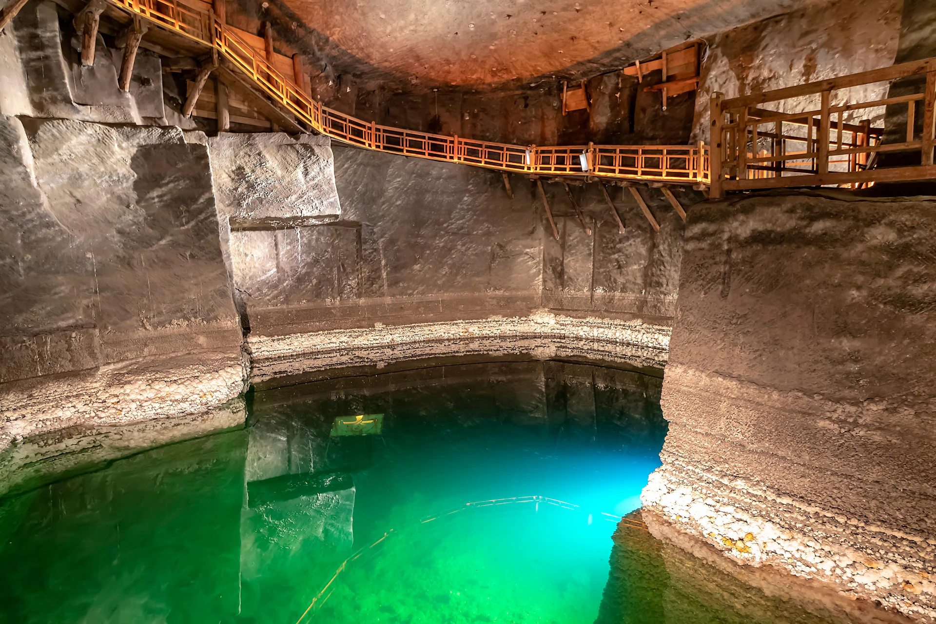 Underground lake in Wieliczka Salt Mine