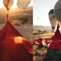 Sesja zdjęciowa o wschodzie słońca z balonami na gorące powietrze