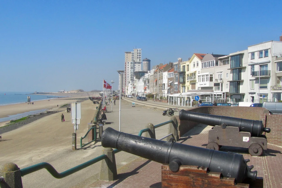 Fortress with restored cannons and view of the beautiful beaches.