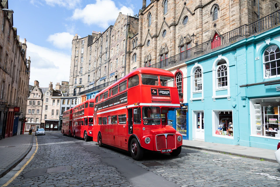 Our stunning vintage Routemasters on a sunny day
