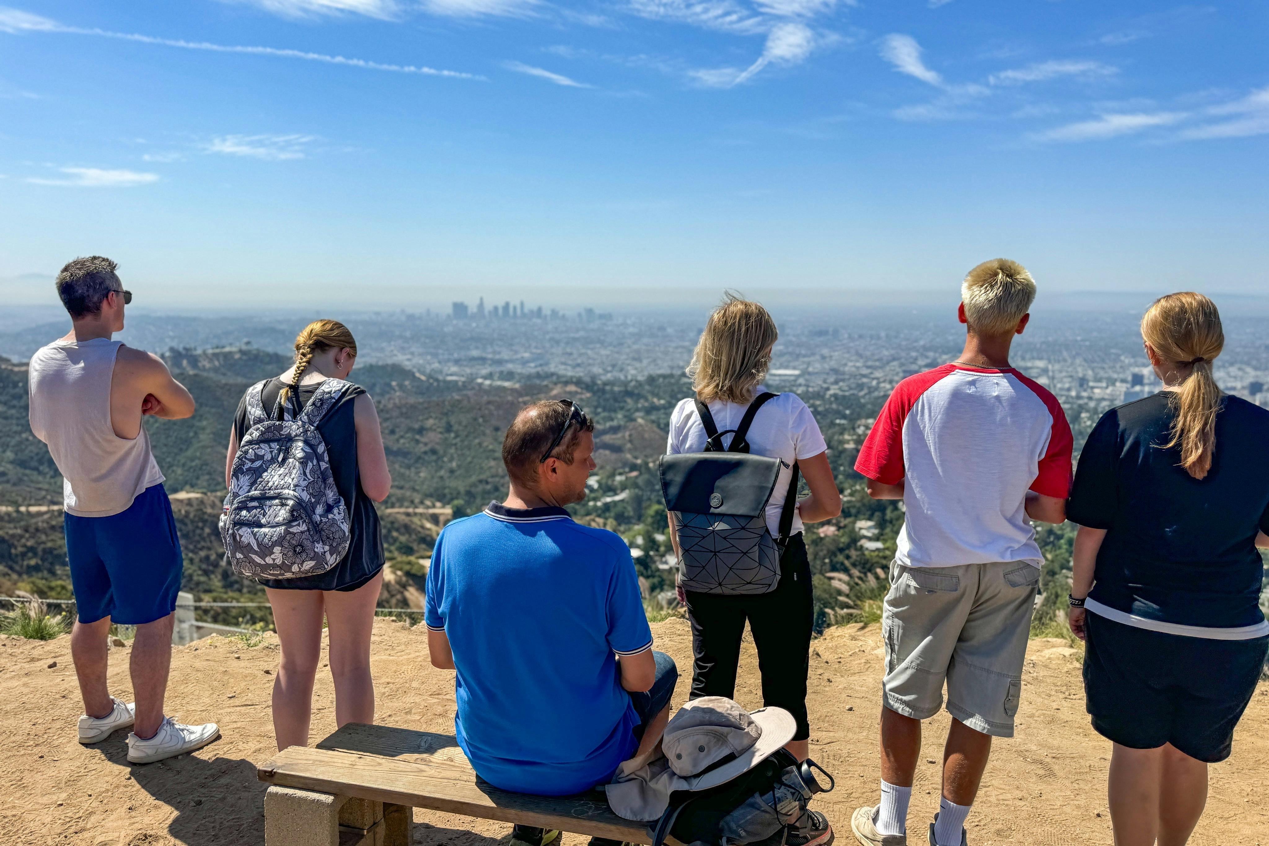 Taking a moment to enjoy the view on the peak of Mt. Hollywood