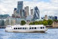 Вид на лодку с рекой Темзой и панорамой Лондона