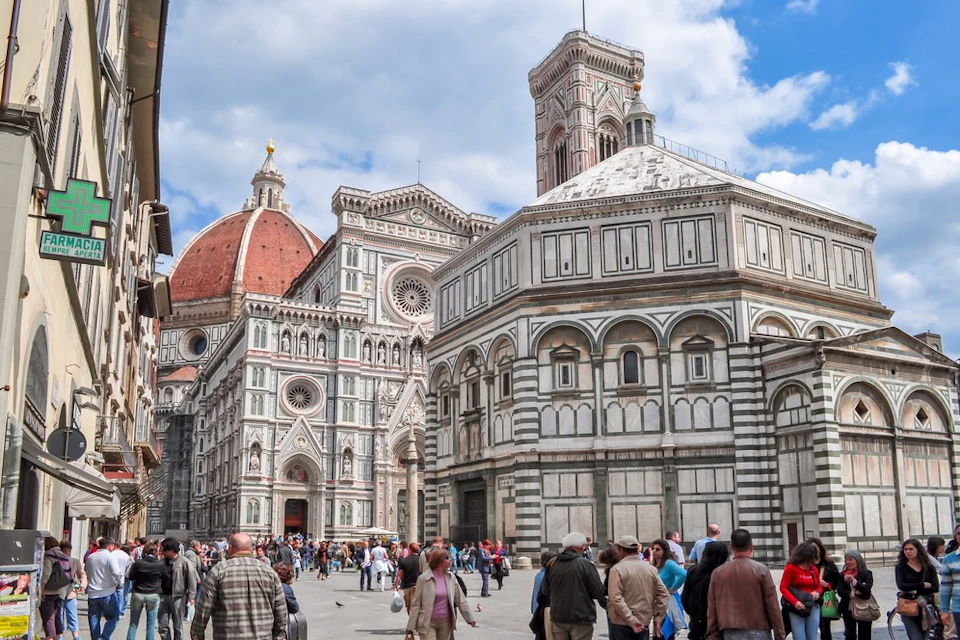 Duomo of Florence, Italy. Cathedral of Santa Maria del Fiore (Basilica of Santa Maria del Fiore). City in a day.