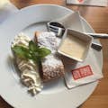 Café Platýz and apple strudel with light vanilla custard - yummy
