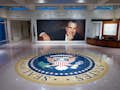 The front lobby with the Presidential Seal.