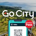 Go City oahu pass on a smartphone with an image of a hiking trail in the background