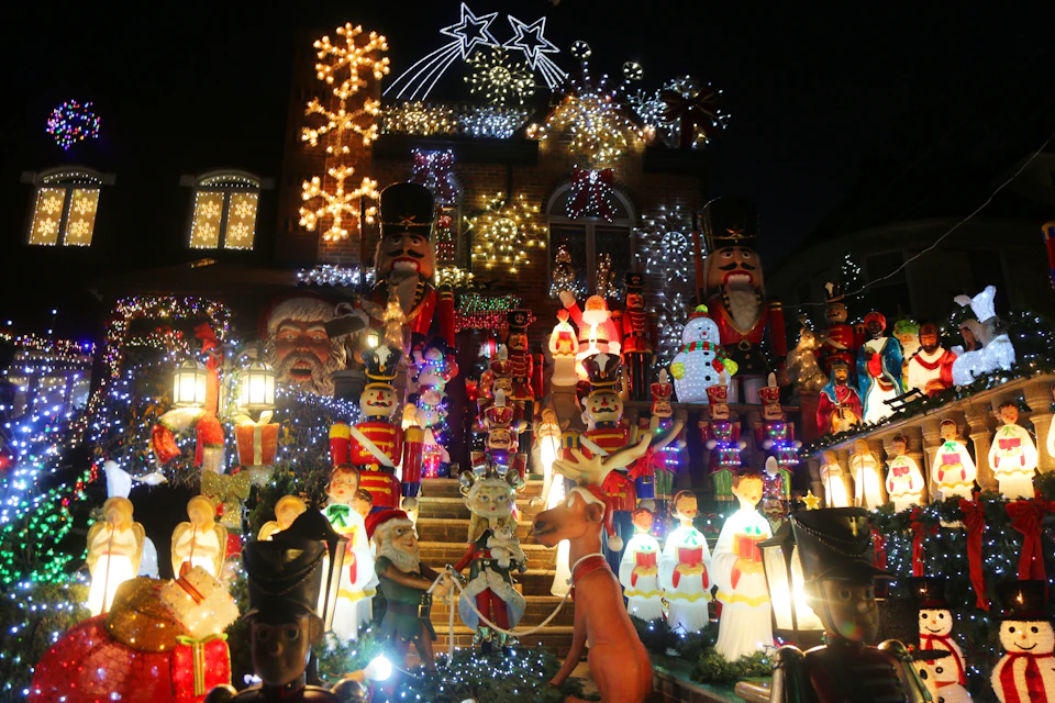 The houses compete with each other for the best decorations